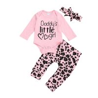 Citgeett Autumn 3Pcs Newborn Baby Girls Outfit Spring Long Sleeve Letter Romper + Leopard Print Long Pants + Bow Headwear Set  by Hs2023