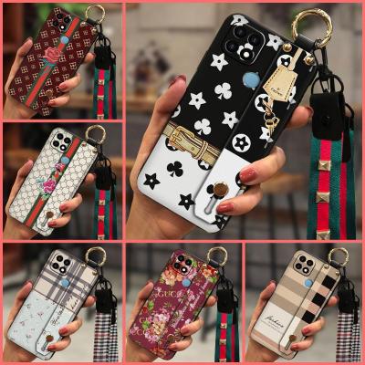 Plaid texture Small daisies Phone Case For OPPO A15 4G/A15S/A35 2021 Durable Wristband waterproof cartoon Lanyard TPU