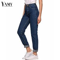 【YP】 2022 estilo coreano mulheres lápis denim calças de cintura alta jeans mulher casual vintage namorado mãe luz azul streetwear