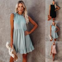 The new spring and summer three color spot skirt sets pure color sleeveless dresses