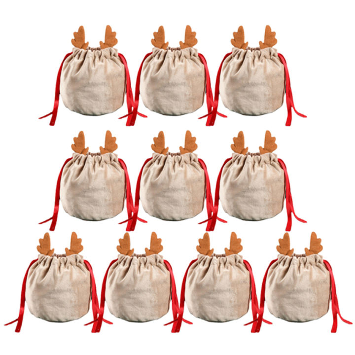 10ชิ้นคริสต์มาสฮาโลวีนลูกอมกวางกระเป๋ากำมะหยี่วาดสตริงพรรคห่อของขวัญ-ถุงนำมาใช้ใหม่รักษากระเป๋าสำหรับของขวัญสารพัดขนมขนม