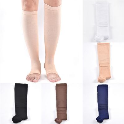 1 Pair Compression Level Medical Elastic Toeless Sleep Socks Support Knee High Tip Open Varicose Socks New