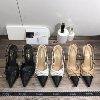 【high quality】original CC High heel bow pointed toe shoes 2022 new side empty stiletto summer new style womens shoes slippers for women slides outside wear sandals for women