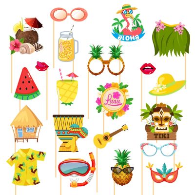 21Pcs Tropical Summer Luau Hawaii Theme Party Pineapple Guitar Photo Booth Props Beach Birthday Wediing Party Props Decoration