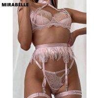 【LZ】☃  MIRABELLE-Conjunto De Lingerie De Penas Conjuntos De Sutiã Sexy e Calcinha Roupa Interior Transparente De Renda Conjuntos De Cabedal Breve Íntimo Ver Através De Roupa Pornô