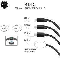 4In 1ไมโคร USB ประเภท C เหมาะสำหรับ Apple เครื่องชาร์จนาฬิกาข้อมือ USB สายสำหรับข้อมูลที่ชาร์จความเร็วสูงสายชาร์จเหมาะสำหรับ Xiaomi ที่เหมาะกับ Huawei