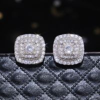 Huitan Brilliant Cubic Zirconia Stud Earrings for Princess Square Shape Versatile Style Fancy Gift Women Earring Classic Jewelry