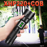 00LM LED Flashlight Rechargeable XHP220 Powerful Torch Usb Waterproof Zoom COB Tactical Flash Light 18650 Hunting Lantern