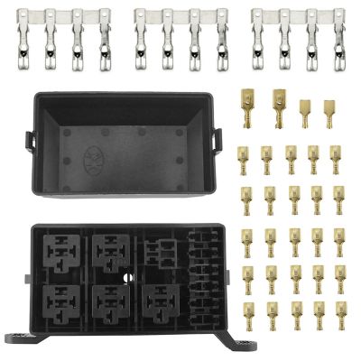 Universal DC 12V Car Marine 6-Way Relay+ 6-Slot Blade Fuse Holder Box Block Relay Fuse Holder Box Automobile Accessories Fuses Accessories
