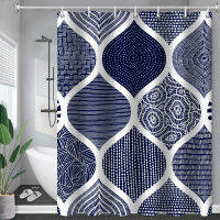 Boho Long Blue Shower Curtain Bathroom Waterproof Duschvorhang With Hooks Geometric Pattern Decorative Bed Bath Bathtub Curtains