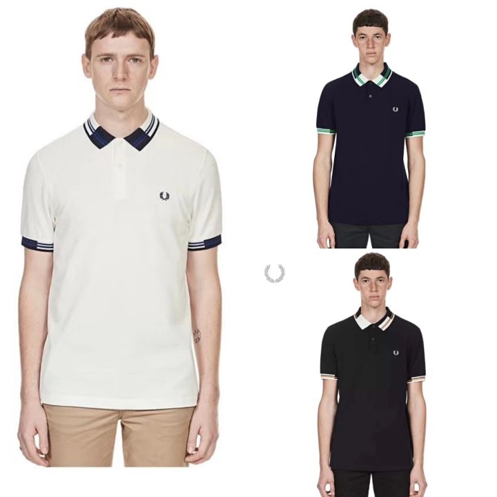 fred-perry-2022เสื้อยืดแขนสั้นคอปกแฟชั่นเสื้อโปโลของผู้ชาย-เสื้อยืดลำลอง-laurel-paul