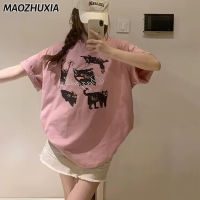 เสื้อยืดแขนสั้นพิมพ์ลายใหม่ MAOZHUXIA 2023อเมริกันมีดีไซน์เรียบง่าย