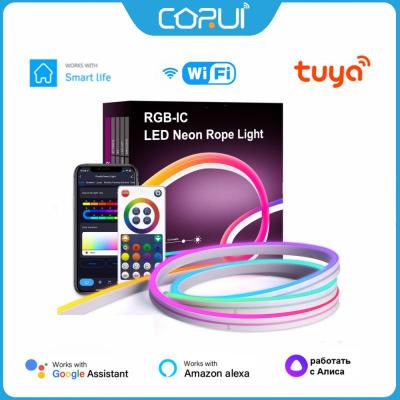 CORUI Tuya WIFI สมาร์ทซิลิโคน LED Strip 5M RGB Neon Strip Light Smart Life App รีโมทคอนลทำงานร่วมกับ Alexa Home Alice