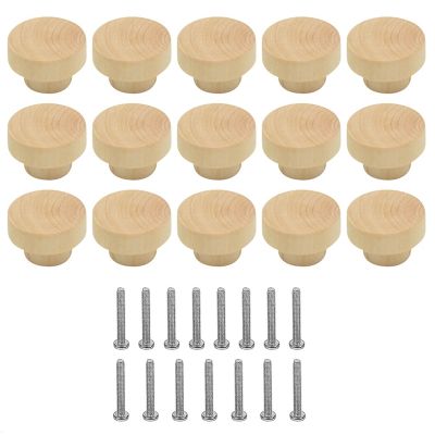 15Piece Wooden Drawer Knobs Furniture Knobs Wooden Cupboard Knobs for Cabinets and Drawers, Round Wooden Knobs