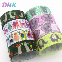 DHK 7/8 5yards elephant alpaca Printed Grosgrain Ribbon Accessory Hairbow Headwear Decoration DIY Wholesale OEM C1808 Gift Wrapping  Bags