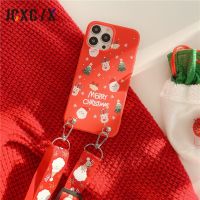 Tali Kabel Selempang Natal dengan Casing Ponsel Silikon Lanyard untuk Iphone 14 12 Pro Max 13 11 X XS XR 7 8 Plus SE 3 Hadiah Sampul