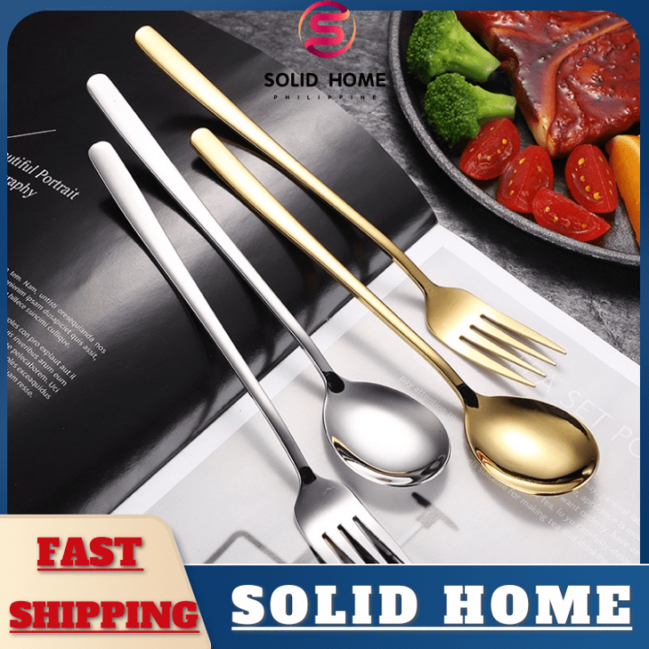 SOLIDHOME Korean Cutlery Korean Style Flatware Stainless Steel Dining Spoon and Fork Lazada PH
