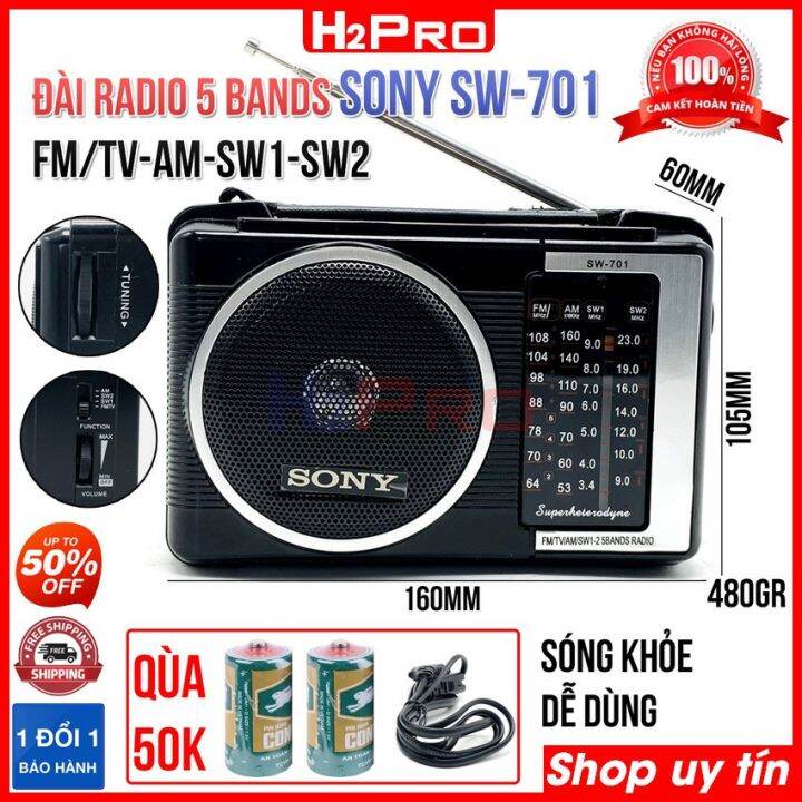 Đài radio Sony SW-701 H2Pro 5 bands FM-TV-AM-SW1-SW2 bắt sóng khỏe, máy đài radio  sony fm-am dễ dùng-chạy 2 pin tặng quà - Trungdungfg5 