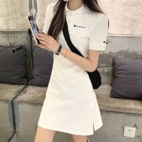 ∋☏♀ Authentic Champion Dress Summer Womens New Style Waist Slim Covering Belly Short Sleeve Polo Shirt Casual Skirt