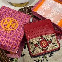 tb Rose Embroidered Card Holder Multi-Card tory burchˉClutch Zipper Short Womens Wallet Cowhide Retro Coin Purse