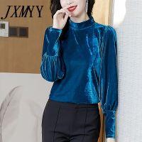 JXMYY Gold Velvet Fashion Temperament Loose Top Women 2022 New Spring And Autumn T-Shirt Half High Collar Base All-Match