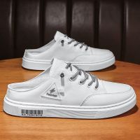 Mens shoes in 2021 the new summer breathable canvas sneakers a pedal lazy half drag heelless small white tide shoes