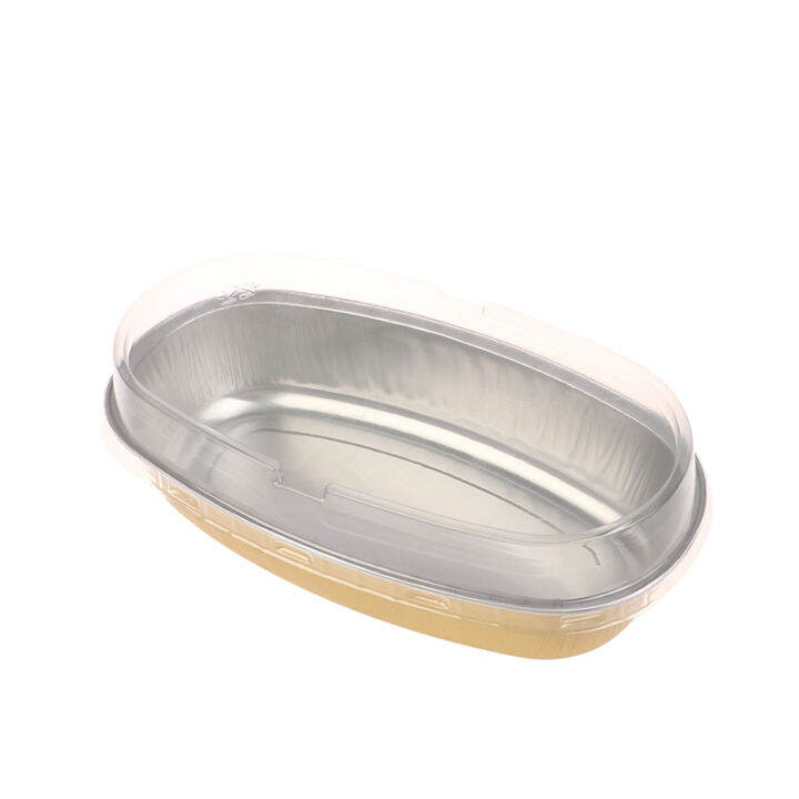 🔥🔥🔥TingSun 5Pcs 350ML Oval Aluminum Foil Cake Box with Plastic Lid