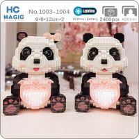 PZ Animal World Panda Boy Girl Heart Bag Bow Pet Doll LED Light DIY Mini Diamond Blocks Bricks Building Toy for Children no Box