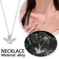 Sweet Sparkling Necklace Angel Crown Wing Pendant Elegant Tarnish For Woman Clavicular Chain Non C4R5