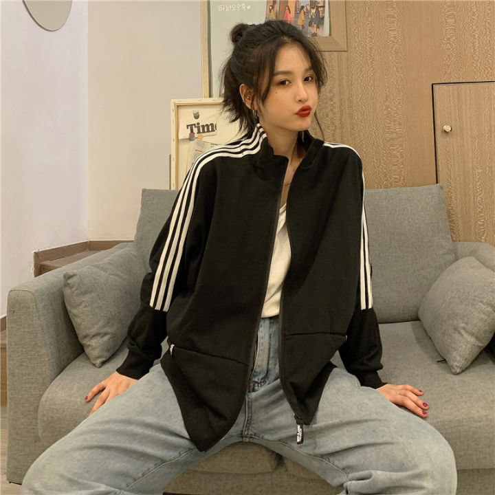 vintage-clothes-classic-cardigan-jacket-womens-sports-casual-hooded-sweater-loose-large-size-korean-version-kpop-blue-black