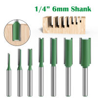 1PC 1/4－6.35MM Shank Milling Cutter ไม้แกะสลักตรงบิตทังสเตนคาร์ไบด์เดี่ยวขลุ่ยคู่เราเตอร์บิตไม้สําหรับงานไม้