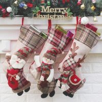 Christmas Stockings Fabric Santa Claus Sock Gift Kids New Year 2022 Tree Ornaments For Home Candy Holder Fireplace Socks Tights