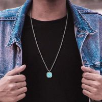 【CW】Vnox Square Natural Stone Necklaces for Men  Stylish Punk Stainless Steel Geometric Polygon Pendant Boy Male Gift Jewelry