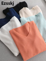 Ezsskj basic v-neck solid autumn winter Sweater Pullover Women Female Knitted sweater เสื้อเชิ้ตแขนยาวบางเฉียบราคาถูก▮