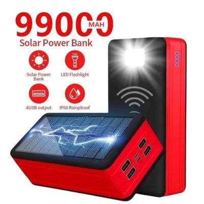 Solar Power Bank 99000mAh Portable Solar Charger Battery 4 USB Output Ports 2 Input Ports Flashlight Fast Charging ( HOT SELL) tzbkx996