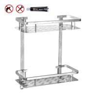 ☜⊕✚ Bathroom Shelf No Drilling 2 Tiers Wall Mounted Shower Corner Organizer Hanging Rectangle Storage Caddy Kitchen Shampoo Toilet