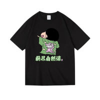 [มีสินค้า]ins ญี่ปุ่น Super Fire Crayon Shinchan อะนิเมะเสื้อผ้าพิมพ์ลายเสื้อยืดผู้ชายและผู้หญิงแขนสั้น
