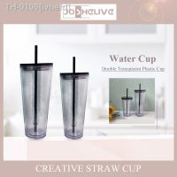 ㍿● ivhefd 500/710ml Copo De Palha Dupla Camada Plástico Transparente Água Com Chá Fruta Café Leite Chaleira Portátil Reutilizável Drinkware