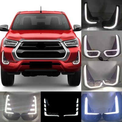 ∈✳✜ 1 Set Car LED Daytime Running Light with Turn Yellow Signal DRL Day Light Fog lamp For Toyota Hilux Revo 2020 2021 2022