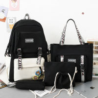 5 Pcs Set Harajuku Women Laptop Backpack Canvas School Bags For Teenage Girls Kawaii College Student Kids Book Bag Rucksack 2022