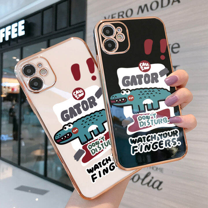 ggk-เคสนิ่มลายการ์ตูนจระเข้ขอบสี่เหลี่ยมฟรีสายคล้อง4g-สำหรับ-oppo-a78ชุบเคลือบเคสโทรศัพท์หรูหรา4g-เคสโทรศัพท์นิ่ม