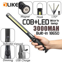 OLIKEI 3000mAh ไฟ LED ทำงานไร้สายแบบพกพา COB โคมไฟทำงานไฟตรวจสอบสำหรับซ่อมรถยนต์บ้านฉุกเฉินแท่งไฟ