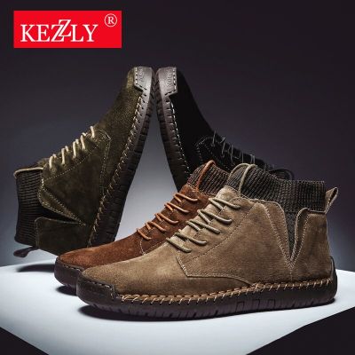 Kezly รองเท้ารองเท้าบู๊ทข้อเท้าผู้ชายคุณภาพสูงรองเท้าบูตลุยหิมะสำหรับผู้หญิงหนังวัวสำหรับผู้ชาย,รองเท้ากำมะหยี่ขนยาวแบบเรียบง่ายสำหรับฤดูใบไม้ร่วงรองเท้าบูทขนาดใหญ่เสื้อให้ความอบอุ่นในฤดูหนาวผู้ชาย