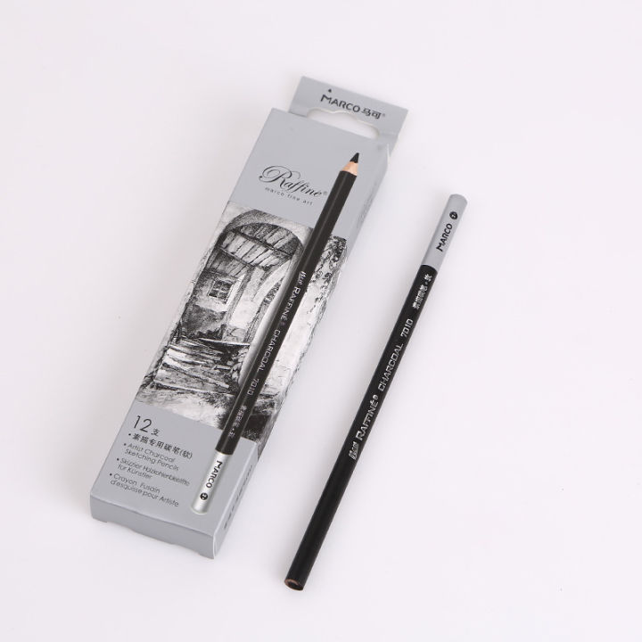 marco-12pcs-set-non-toxic-black-charcoal-sketching-pencils-high-quality-soft-medium-hard-standard-pencils-for-school-art-supplie