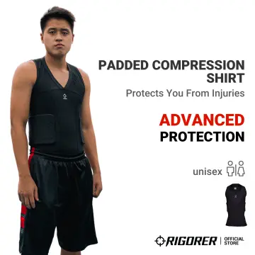 Men Padded Compression Shirt Vest Shorts Rib Quick Dry Protector Basketball  Training