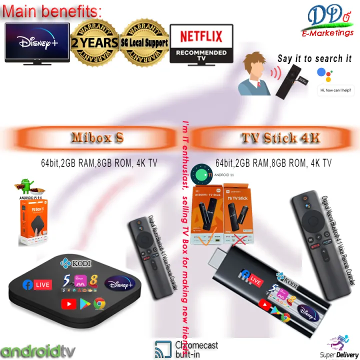 ladrar análisis Abandonado 2 Year SG Warranty]Xiaomi Mi TV Box S / TV Stick 4K (Global Version)  Android 9.0 & 11.00 4K TV Box | Lazada Singapore