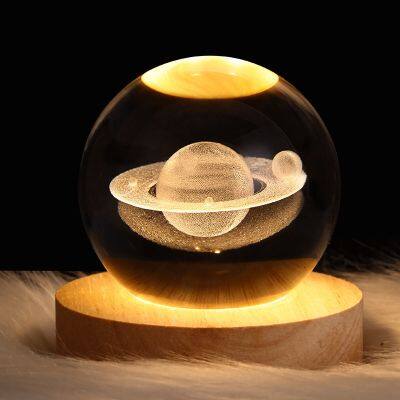 Crystal Ball Night Light with Base LED Table Lamp Lighted Stars Galaxy USB Power Warm Night Light for Kid