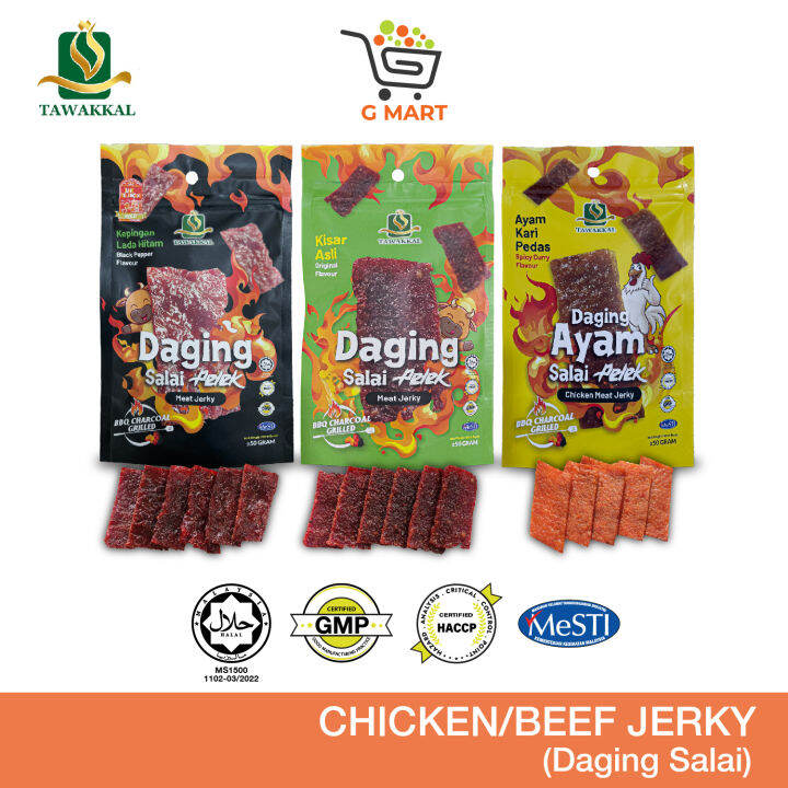 Tawakkal Charcoal Smoky Beef Chicken Jerky Snack Assorted Flavor Daging