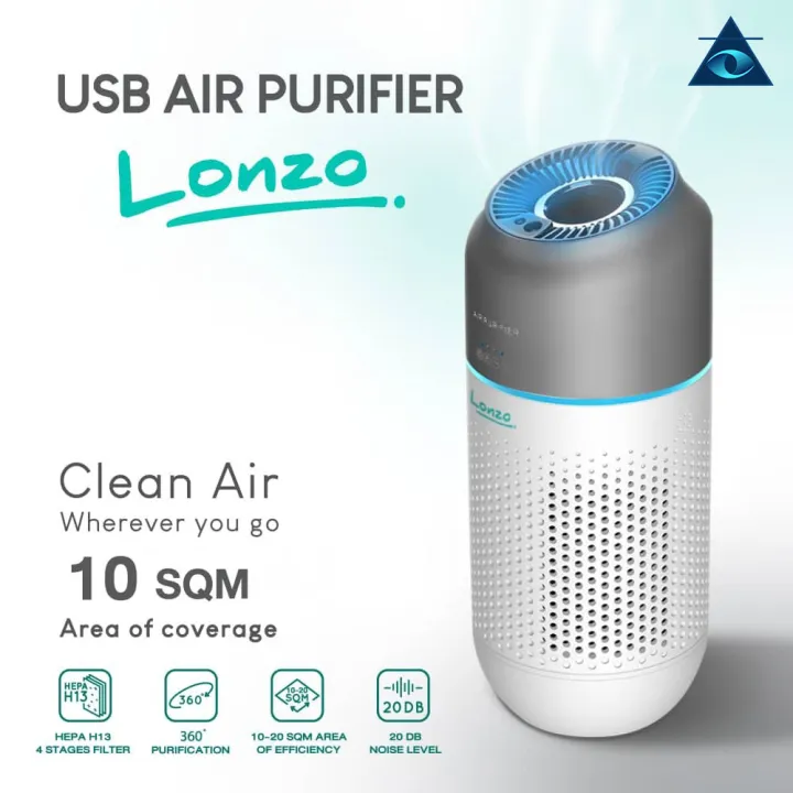 Lonzo Portable Car USB Air Purifier Hepa Filter Clean Air Anti Bacteria H13