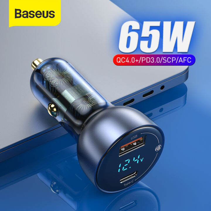 Baseus 65W Fast Car Charger Quick Charge   USB Phone Charger for  Huawei SCP   Type C PD Fast Charging Charger For laptop Tablet |  